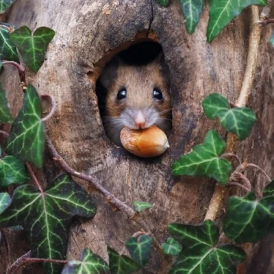 Image of Abacus Cards General Male/Female Blank/Birthday Card Wood Mouse with Acorn Eco Friendly &amp; Recyclable From the BBC Springwatch Range, Brown, Black, Green, Beige, 160 x 160mm