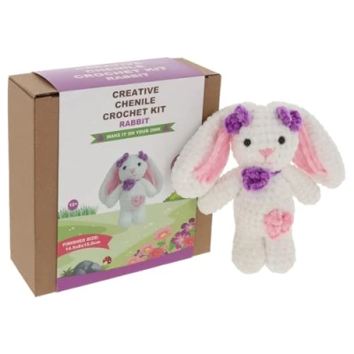 Image of Shudehill Giftware Chenille Creative Crochet Kits Bear, Bunny, Horse, Duck, Dog, Fairy &amp; More Perfect for Learning or Experienced Crocheters (Bunny)