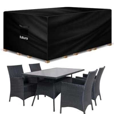 Image of Futura Rectangular Garden Furniture Covers Waterproof 125x63x74cm, 420D Oxford Fabric Outdoor Table, Patio &amp; Rattan Covers, PVC Lined, Air Vents and UV Safe