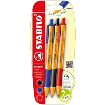 Image of Ballpoint Pen STABILO pointball Pack of 3 Blue, Black, Red