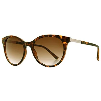 Image of French Connection Womens Soft Round Metal Trim Sunglasses Brown Demi