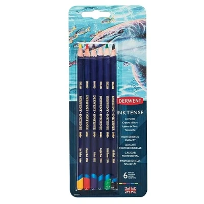 Image of Derwent Inktense Permanent Watercolour Pencils, Set of 6, 4mm Premium Core, Water Soluble, Ideal for Colouring, Painting and Crafting, Professional Quality (0700927)