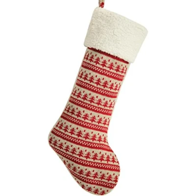 Image of SORRENTO Nordic Chunky Knitted Body,Sherpa Cuff, Christmas Stocking 10 x19 Red/3 7DAYS DELIVERY