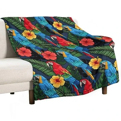 Image of Homeoanimal Parrot Print Throw Blanket 130 x 150 cm, Lightweight Flannel Blanket, Cozy Microfiber Blankets for Couch Sofa Bedroom Decorative
