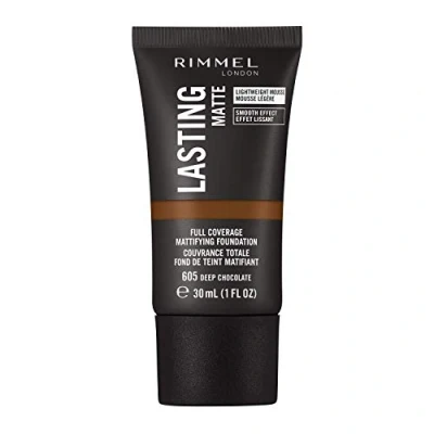 Image of Rimmel Lasting Matte Full Coverage Light weight Foundation 30ml, 605 Deep Chocolate