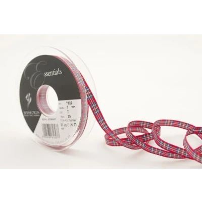 Image of Berisfords 7622 25 m x 7 mm Traditional Tartan Ribbon, Royal Stewart, Blue