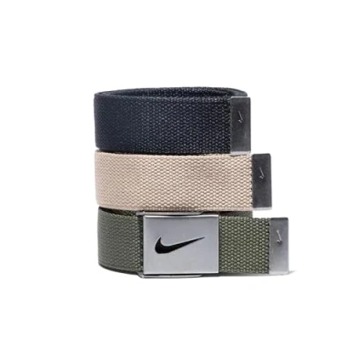 Image of NIKE Men&#039;s 3 Pack Web Belt, Black/Cargo Khaki/Khaki