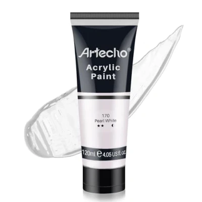Image of Artecho Professional Acrylic Paint, Pearl White (120ml / 4.05oz) Tubes, Art Craft Paints for Canvas Painting, Rock, Stone, Wood, Fabric, Supplies Artists, Adults, Students, Kids