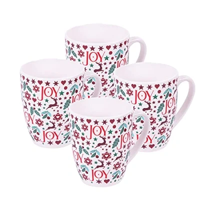 Image of Harvey &amp; Mason Set Of 4 Mugs Joy Range Porcelain Festive Christmas Dinner Setting Decor Tea Coffee Cups