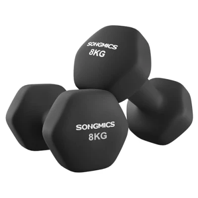 Image of SONGMICS Set of 2 Dumbbells, x 8 kg Hand Weights with Neoprene Coating, Hexagonal Dumbbells Pair, Home Workout, Fitness Training Exercise, Ink Black SYL180B01