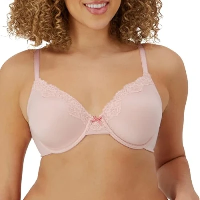 Image of Maidenform Women&#039;s T Shirt, Comfort Devotion Underwire, Full Coverage Bras, Sheer Pale Pink/Deep Mauve, 34DD