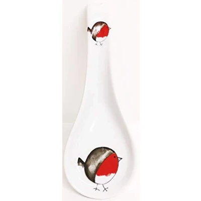 Image of Fat Robin Porcelain 22 cm Medium Spoon Rest Red Bird Ceramic Hand Decorated UK