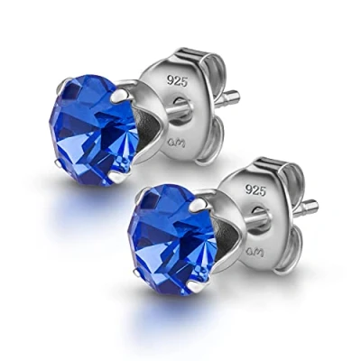 Image of Amberta Women&#039;s 925 Sterling Silver Lumini Crystal Blue Collection Stud Earrings: Majestic