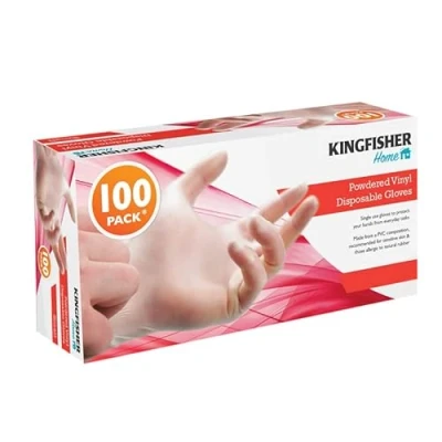 Image of Marco Paul 100 Pack Vinyl Powdered Disposable Gloves Clear Hygiene Barrier Extra Strong Latex Free Rubber Multi Purpose for Food Prep, Home or Industry with Perforated Dispensing Box XL