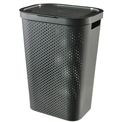 Image of Curver Laundry Basket, 60 L, 43.7 x 35.1 60.2 cm, Recycled Plastic, Anthracite Grey