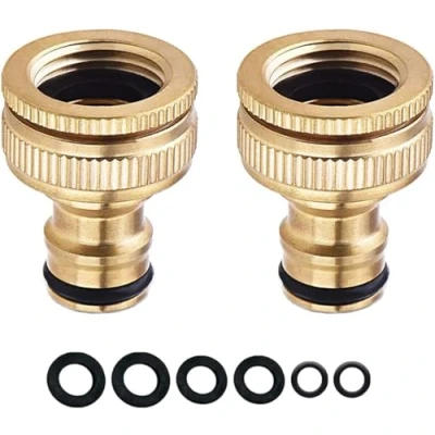 Image of COSORO 2 pack Garden Hose Tap Connector 3/4 inch &amp; 1/2 in 1 Brass Female Threaded for Hosepipe, Faucet Adapter