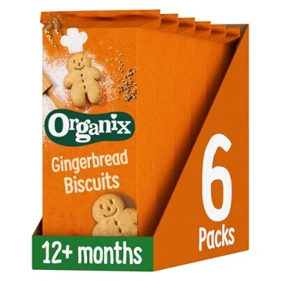 Image of Organix Gingerbread Men Biscuits, Organic Toddler Snack, 12+ Months, 135 g Box (Pack of 6)