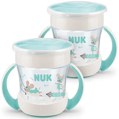 Image of NUK Mini Magic Cup Sippy 360 Anti Spill Rim 6+ Months Easy Grip Handles BPA Free 160 ml Neutral 2 Count
