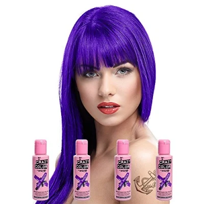 Image of 4 x Crazy Colour Semi Permanent Hair Dyes 100ml (Hot Purple)