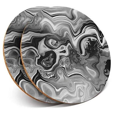 Image of 2 x Round Coasters Ocean Ink Art Marble Effect Cork Backed Home Kitchen Accessory Tea Coffee Mug Mat #42856