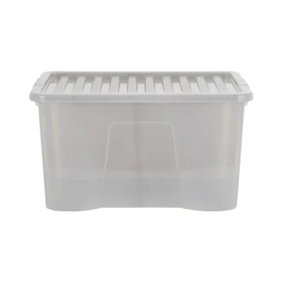 Image of Wham Crystal 60 Liter Storage, Heavy Duty Plastic Storage Box With Lids Home Office Stackable Nestable, Large Boxes x 40 33 cm Tint Grey (Pack of 5)