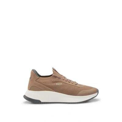Image of BOSS Mens TTNM EVO Slon Trainers with Knitted Uppers Size 12 Beige