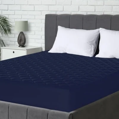 Image of Utopia Bedding Quilted Mattress Protector, Breathable Pad, Deep Fitted Cover (Navy Blue, King 150 x 200 + 38 cm)