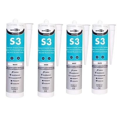 Image of Bond it 310ml S3 Grade Sanitary Silicone Sealant High Performance Bathroom Bath Kitchen Sink Shower Anti Mould Window Fungal Resistant Premium EU3 (White, 4)