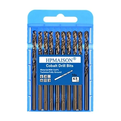 Image of HPMAISON True 5% Cobalt Jobber Drill Bit Set, 10Pcs 4mm M35 High Speed Steel Twist Bits, 135 Split Point Extremely Heat Resistant for Stainless Steel, Cast Iron, Hard Metal, Plastic, Wood