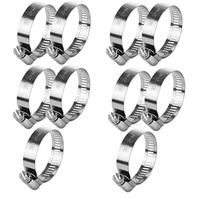 Image of Drado 10 Pack Hose Clips Set Adjustable Jubilee 21 44mm Stainless Steel Pipe Clamps