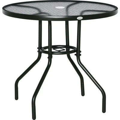 Image of Outsunny Outdoor φ80cm Round Dining Table Tempered Glass Top Steel Frame Bistro Coffee End Side Garden w/Parasol Hole