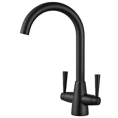 Image of Peppermint Black Kitchen Taps Mixer Dual Lever Matt 1 Hole Monobloc Sink Tap 360 Swivel Spout Faucet