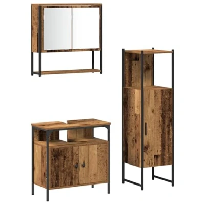 Image of vidaXL 3 Piece Bathroom Furniture Set Old Wood