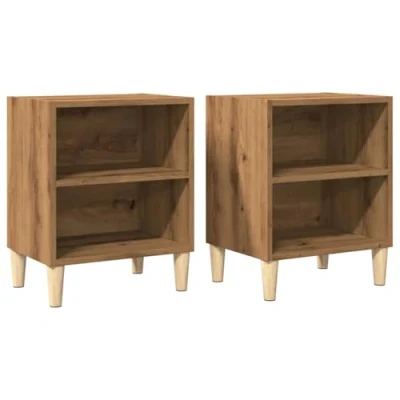 Image of vidaXL bedside cabinets set of 2 engineered wood nightstands with ample storage artisan oak 40x30x50 cm perfect for bedroom, lounge, or home office decor