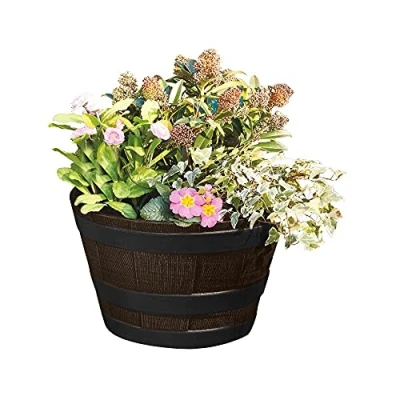 Image of Fixtures Half Barrel Cask Planter Medium, Brown 40cm x 27cm