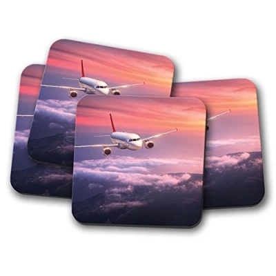 Image of 4 Set Flying Plane Cork Backed Drinks Coaster Airplane Aeroplane #8304