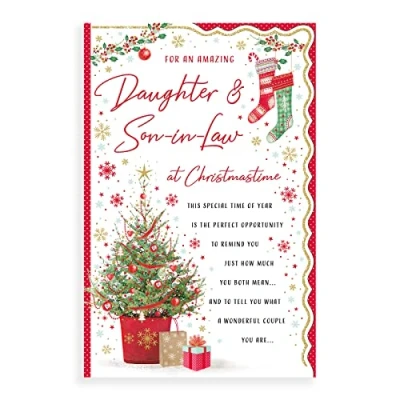 Image of Piccadilly Greetings Regal Publishing, C85384 Sentiment Christmas Card Daughter &amp; Son in Law,redbrown,12 x 8 inches