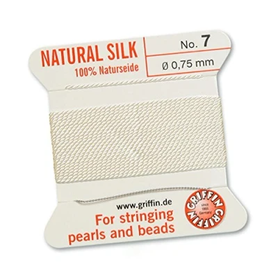 Image of Griffin 100% Natural Silk Beading Cord String Thread White 2 metres with one Needle Size 0.75mm
