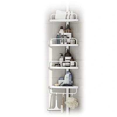 Image of Easylife Adjustable Bathroom Corner Shelf, Telescopic Shower Caddy with 4 Shelves, Storage, No Drilling Needed, H 100 300cm, Shelves 33cm x 23cm Fully Guaranteed