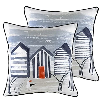 Image of Evans Lichfield Nautical Beach Huts Cushions (Twin Pack) Multicolour Size 43 cm x