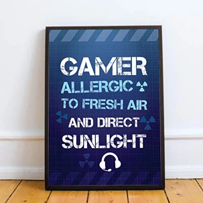 Image of RED OCEAN Funny Gamer Gift For Boys Bedroom Gaming Print Hanging Wall Sign Framed Son Brother