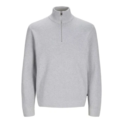 Image of JACK&amp;JONES Men&#039;s Jprblamilano Stitch Knit Half Zip Sn Jumper, Light Grey Mix, L