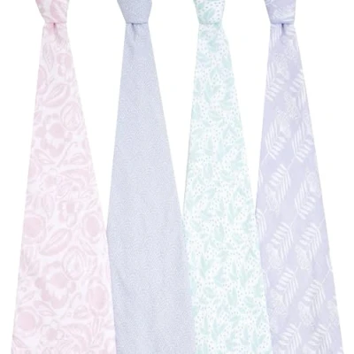 Image of aden + anais Pastel Muslin Blanket Set Made of 100% Cotton Breathable Baby Blankets for Girls (Colourful, Cute, Dainty Floral), Pack 4