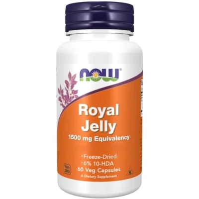 Image of Now Foods, Royal Jelly, 500mg, Standardised to 6% 10 HDA, High Dose, 60 Capsules, Lab Tested, Gluten Free, SOYA Non GMO