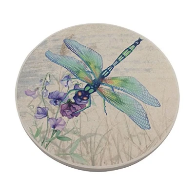 Image of Trinsi Absorbent Ceramic Stone Coasters, Dragonfly,Set of 4 Coasters