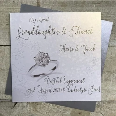 Image of WHITE COTTON CARDS GRANDDAUGHTER &amp; FIANCE Personalised Handmade Engagement Card RING design (X) P20 37 GD