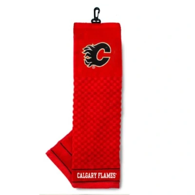 Image of TEAM Golf NHL Calgary Flames Embroidered Towel Towel, Checkered Scrubber Design, Logo