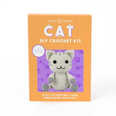 Image of Gift Republic Kawaii Cat Crochet Kit DIY Craft Set for Creating Your Own Cute Kitten Teens &amp; Adults Crafting Idea Set, Grey