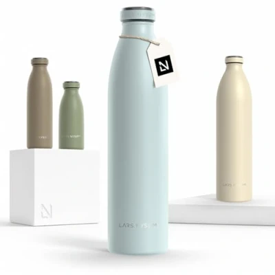 Image of LARS NYSØM Stainless Steel Insulated Water Bottle 12oz 17oz 25oz 34oz 51oz Thermo Flask for Hot and Cold Beverages Leakproof Drinking (Misty Blue, 1000ml)