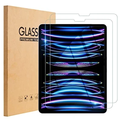 Image of 2 Pack TopEsct Screen Protector For iPad Pro 12.9 inch 2022/2021/2020/2018 (6th/5th/4th/3rd),Face ID Compatible,Tempered Glass Film,9H Hardness